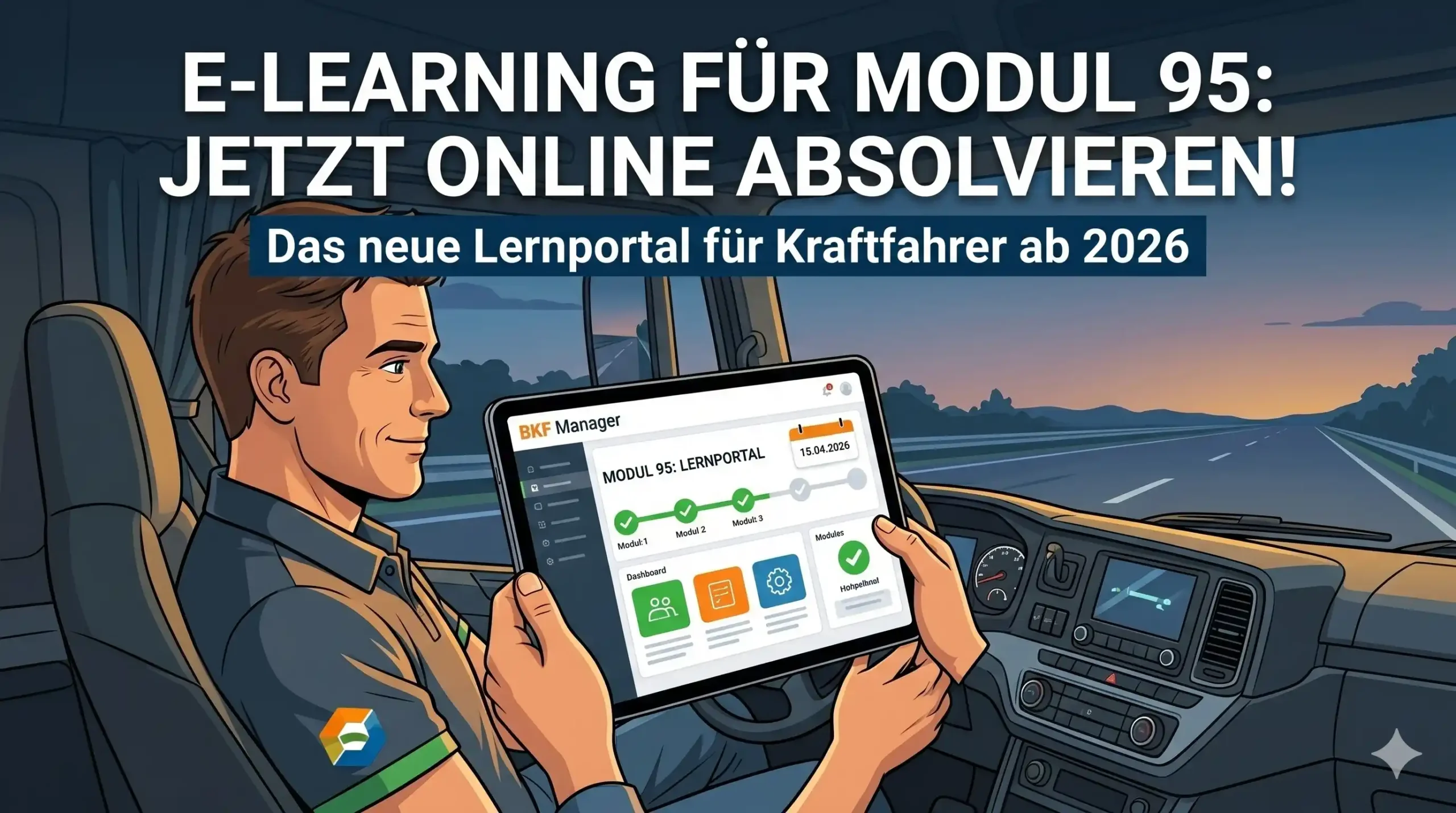 Kraftfahrer absolviert Modul 95 online am Tablet über das BKF-Manager-Lernportal