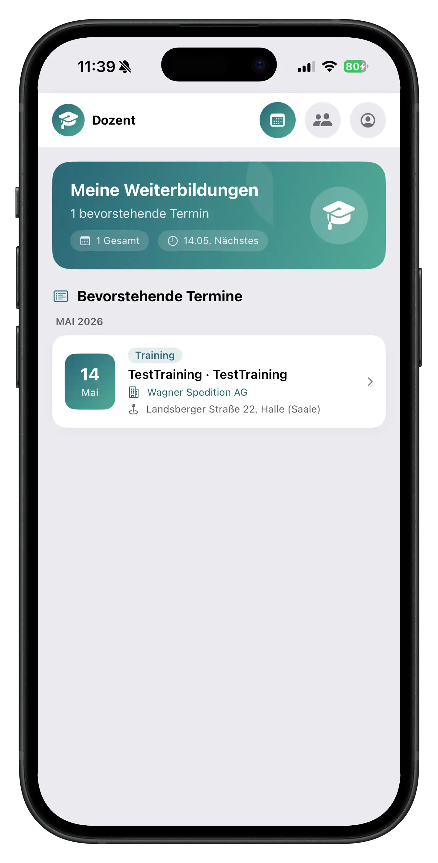 Meine Weiterbildungen (Dozenten-Ansicht) in der BKF App