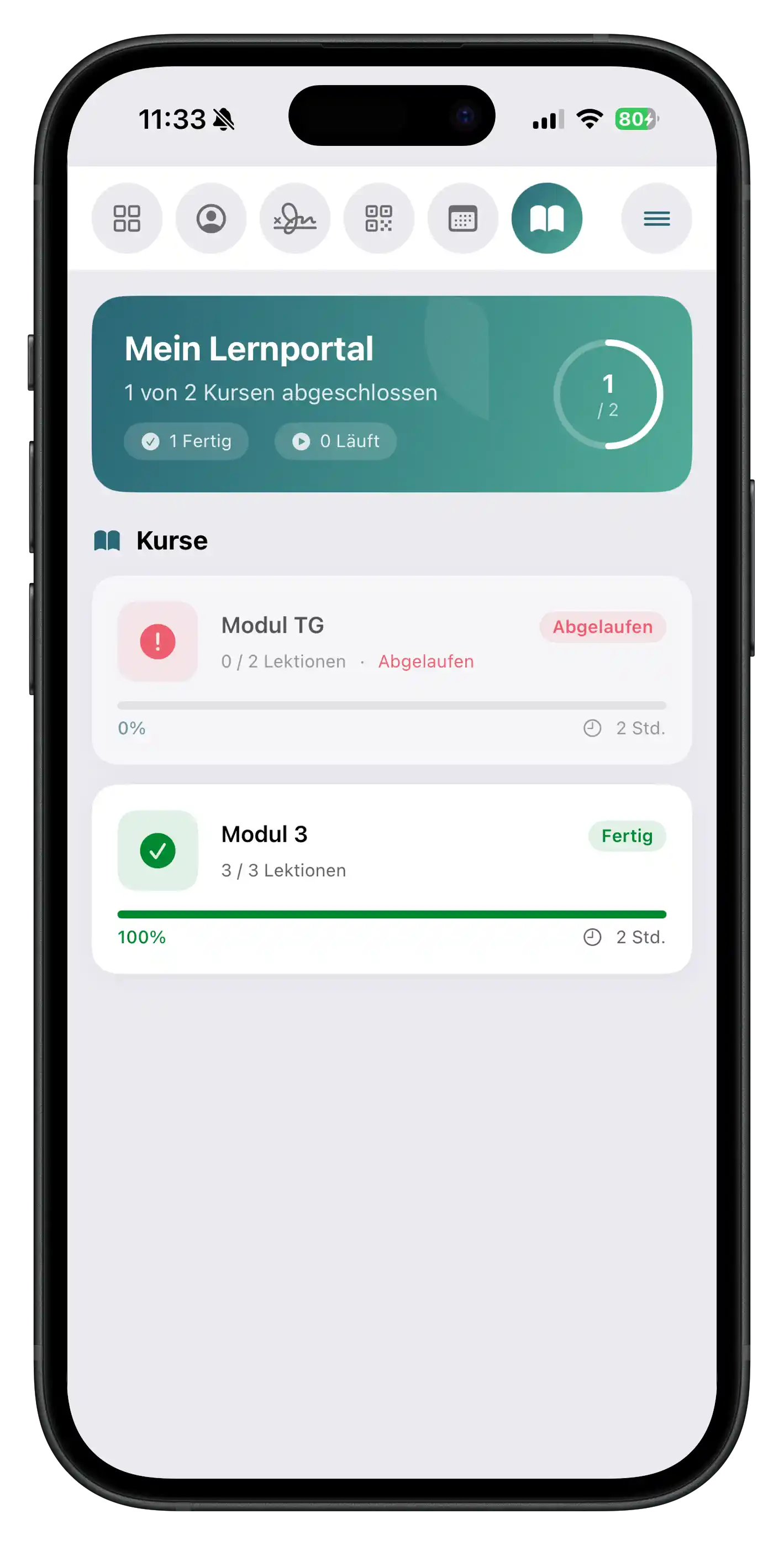 Lernportal / E-Learning in der BKF App