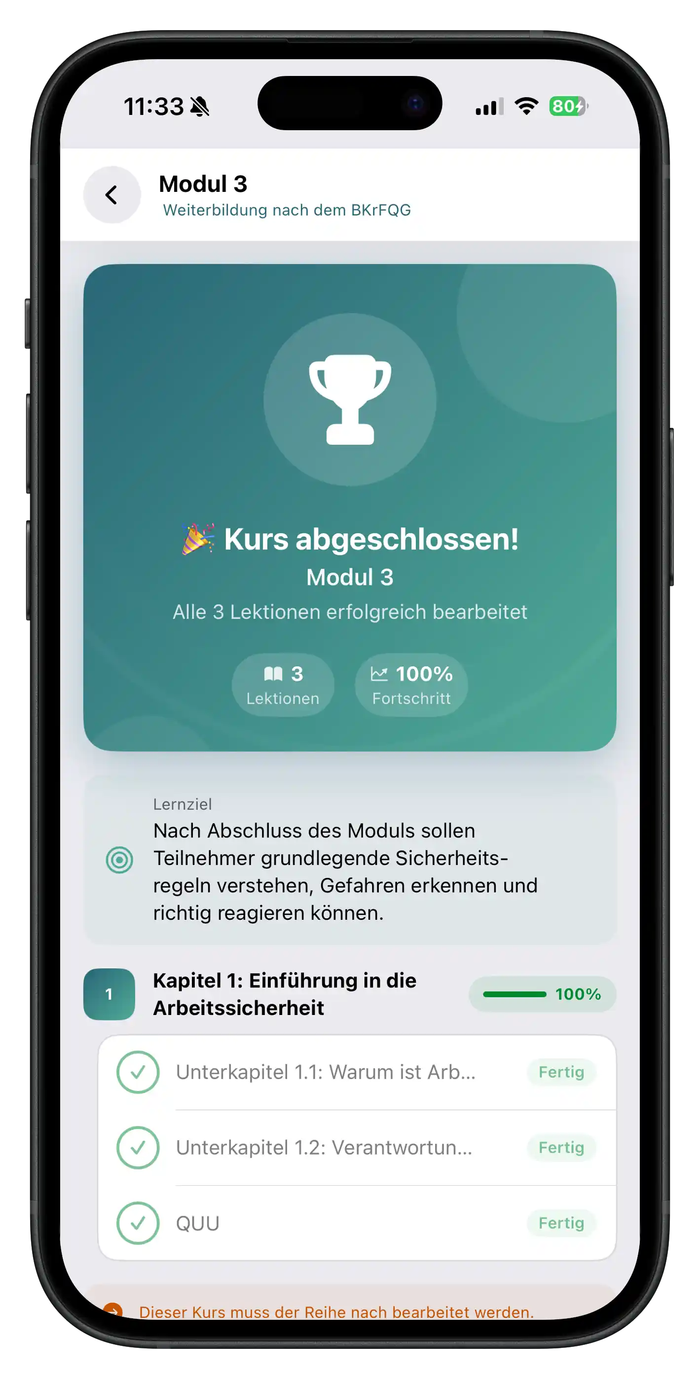 Abgeschlossene Online-Kurse in der BKF App