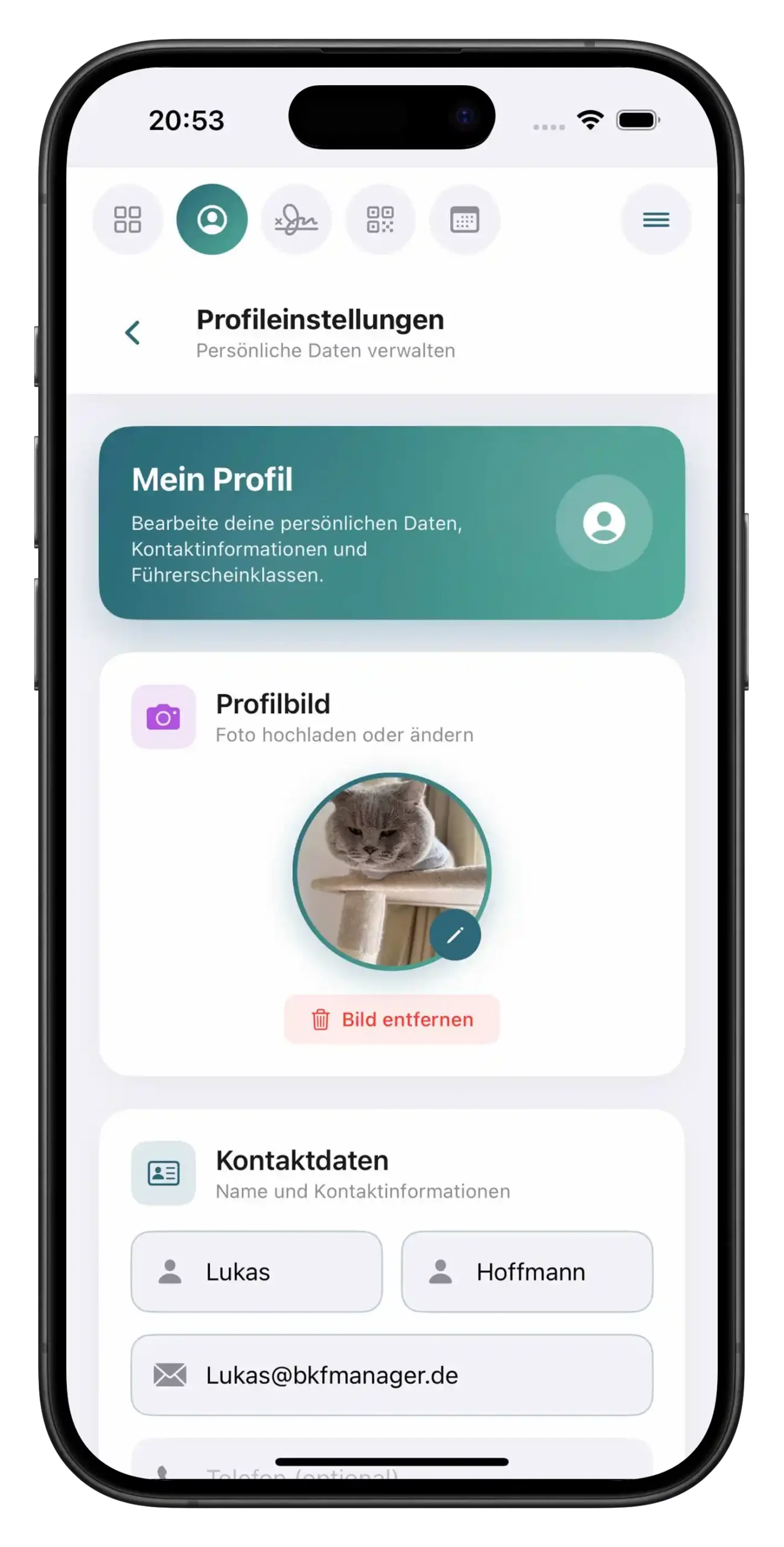 BKF App Profil verwalten