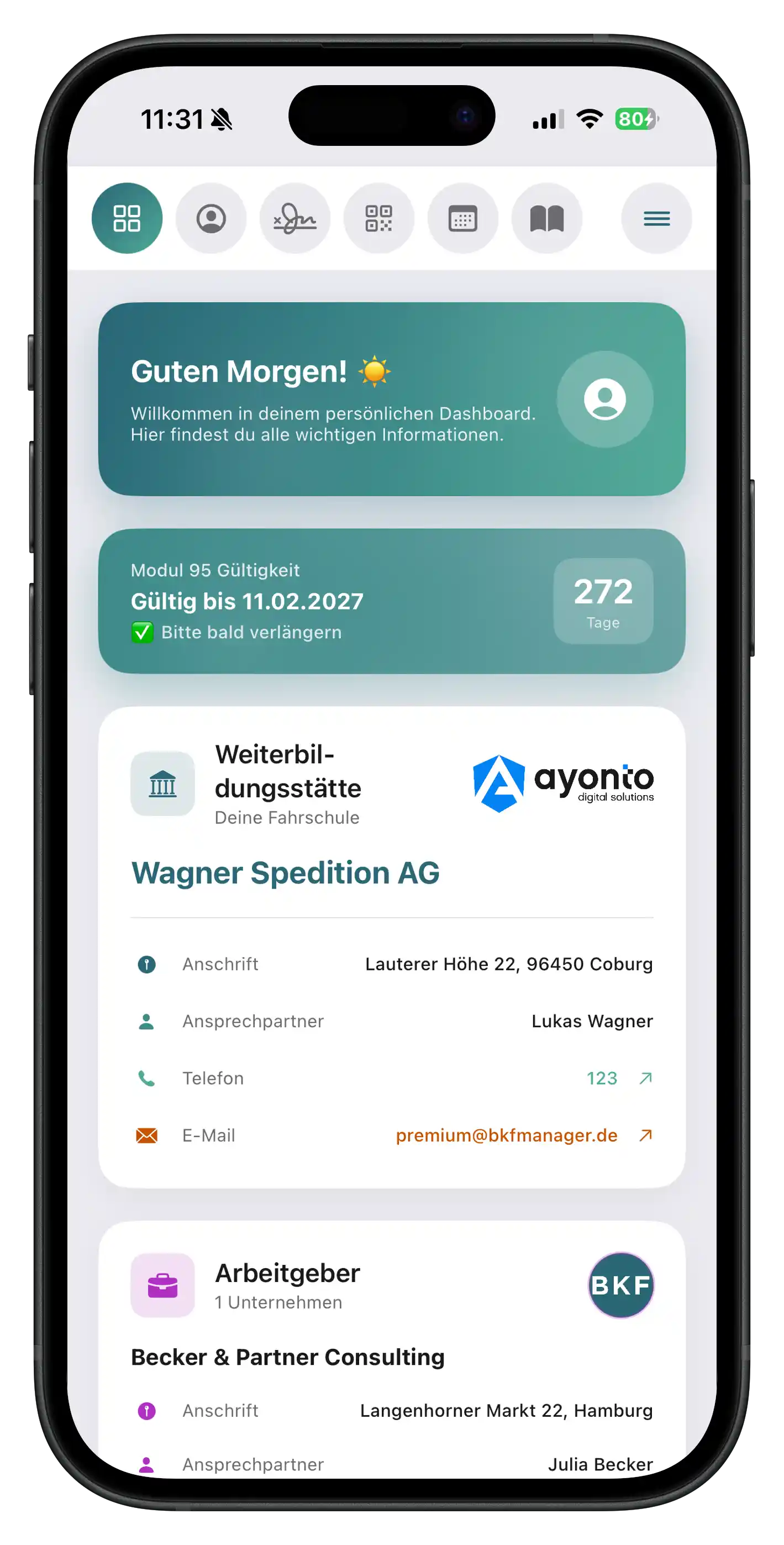 BKF App Dashboard für Teilnehmer